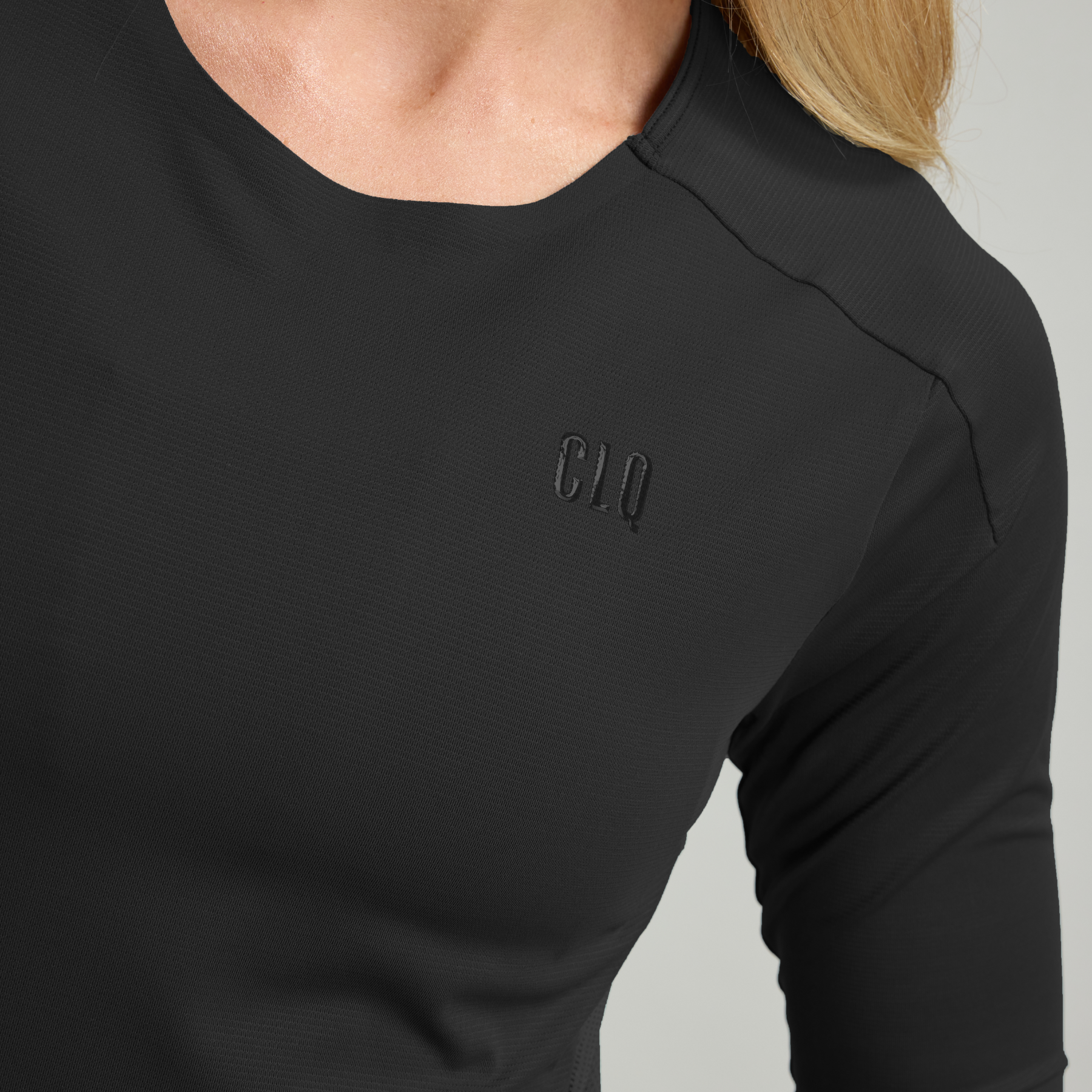 Power Mesh Panel Long Sleeve Tee Black