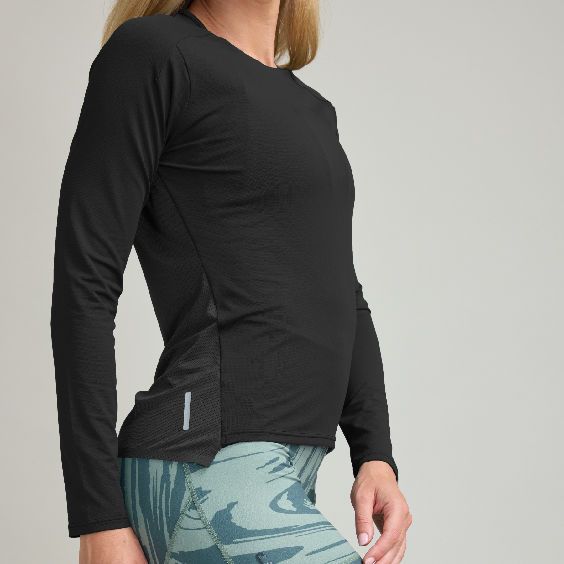 Power Mesh Panel Long Sleeve Tee Black