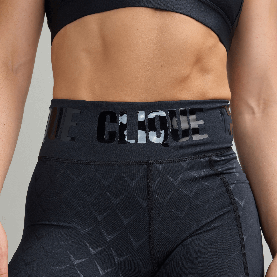 CLQ Power Compression Tights - Black/ Black print