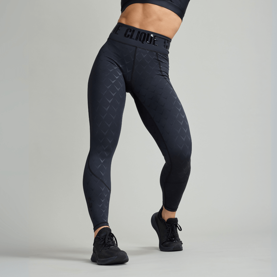 CLQ Power Compression Tights - Black/ Black print