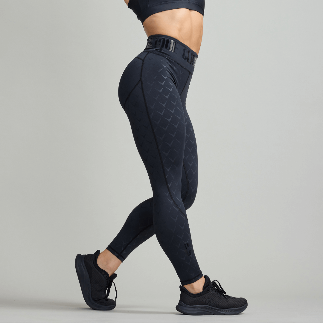 CLQ Power Compression Tights - Black/ Black print
