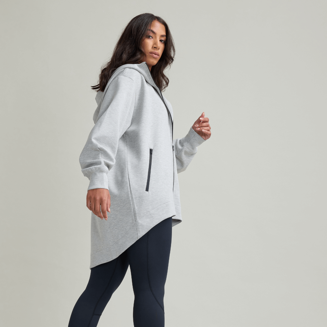 CLQ Zip through Oversized Tech Hoodie -Grey Marle