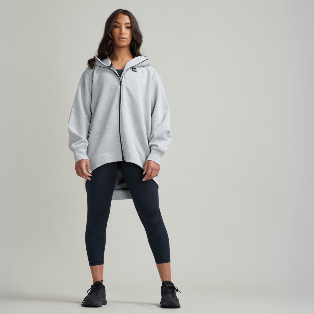 CLQ Zip through Oversized Tech Hoodie -Grey Marle
