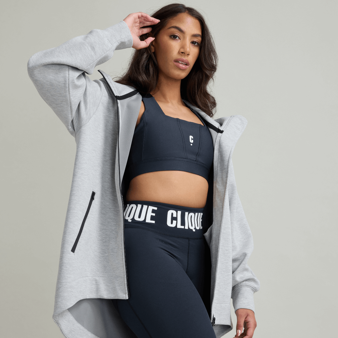 CLQ Zip through Oversized Tech Hoodie -Grey Marle