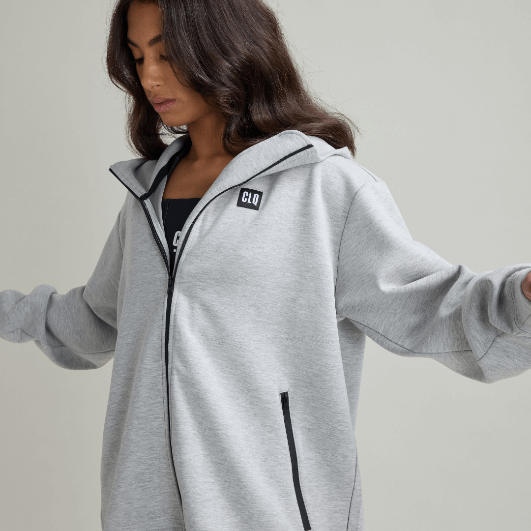 CLQ Zip through Oversized Tech Hoodie -Grey Marle