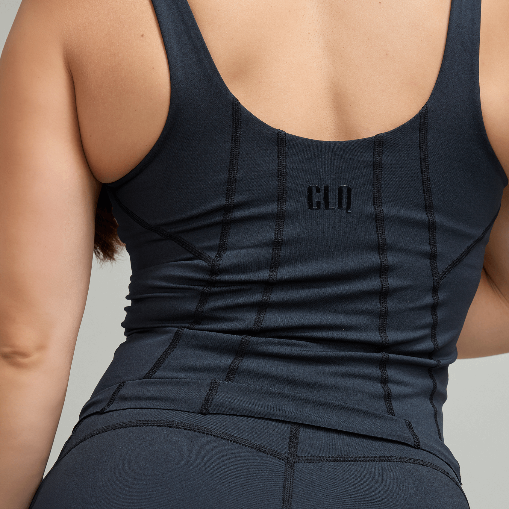 CLQ Panelled V Neck Tank - Black and Bone