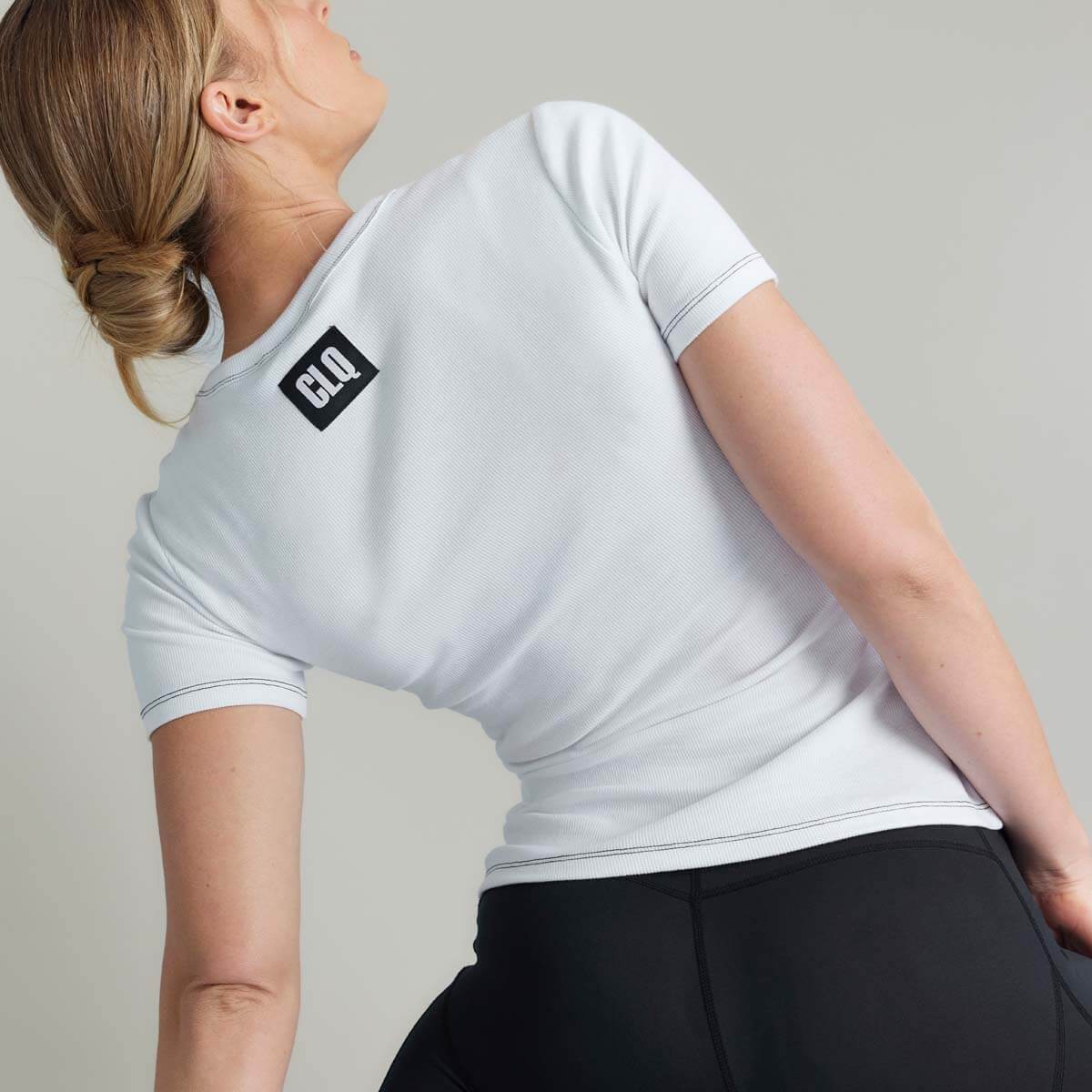 CLQ Flex Contrast Stitch Tee White