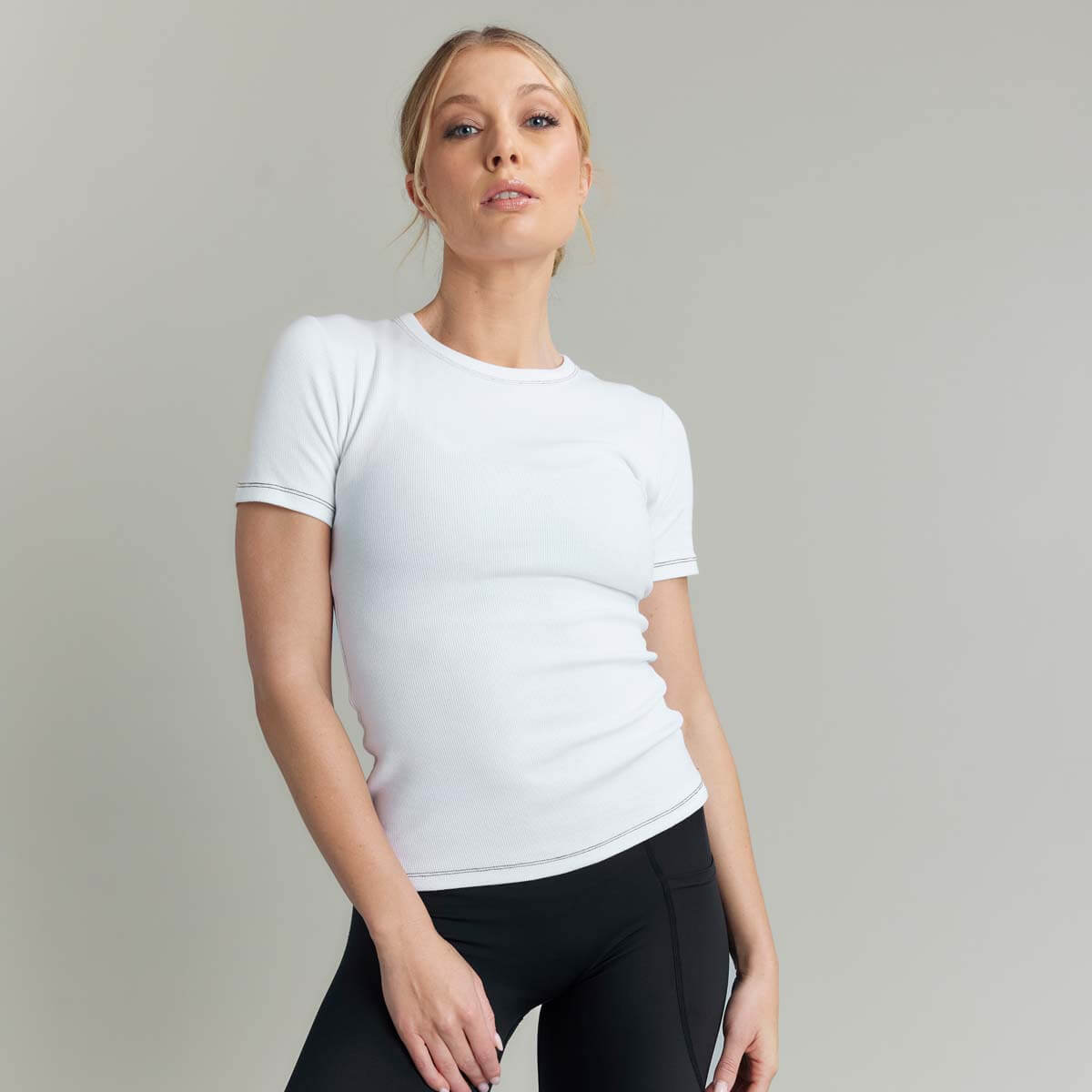 CLQ Flex Contrast Stitch Tee White