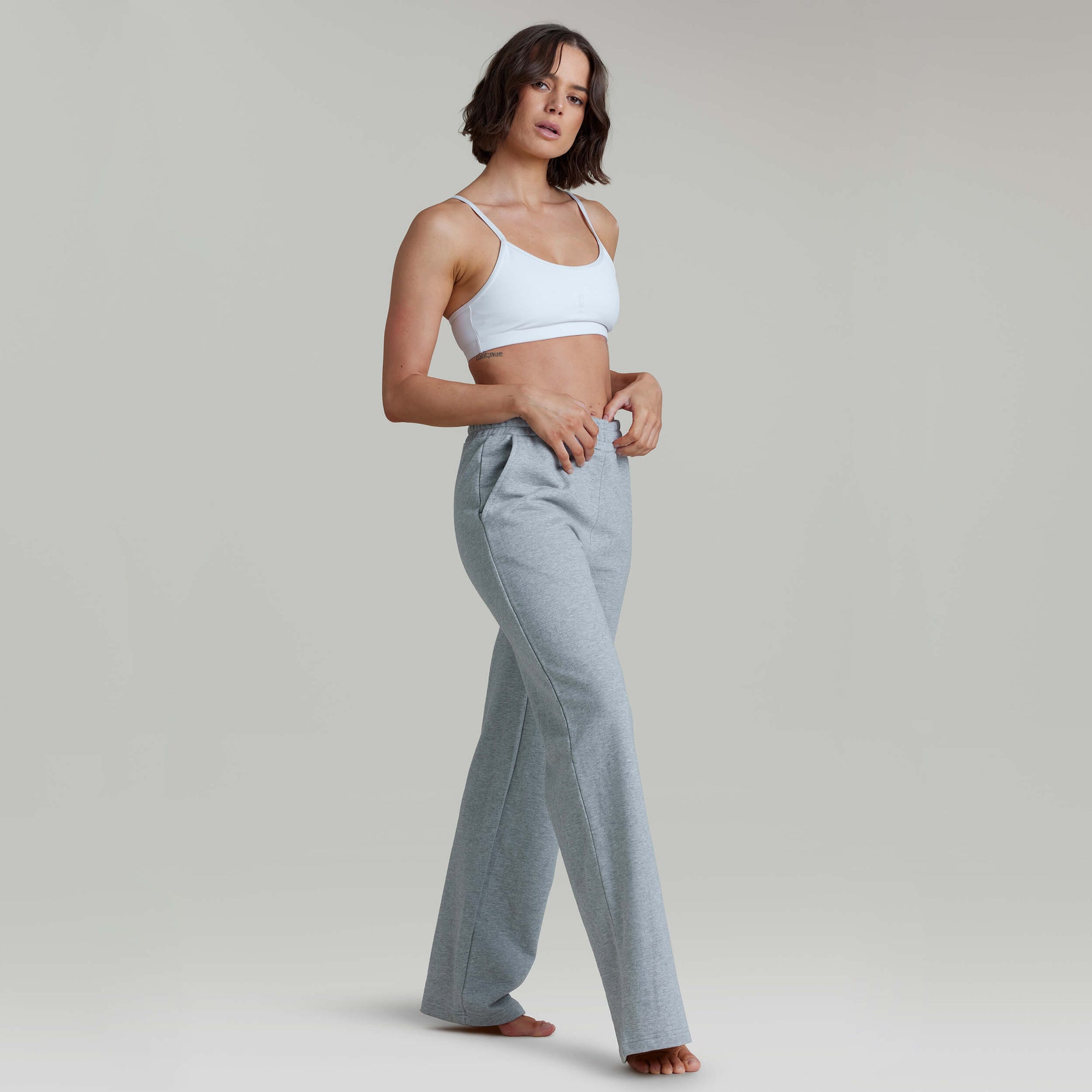 CLQ Wide Leg Trackies Grey Marle